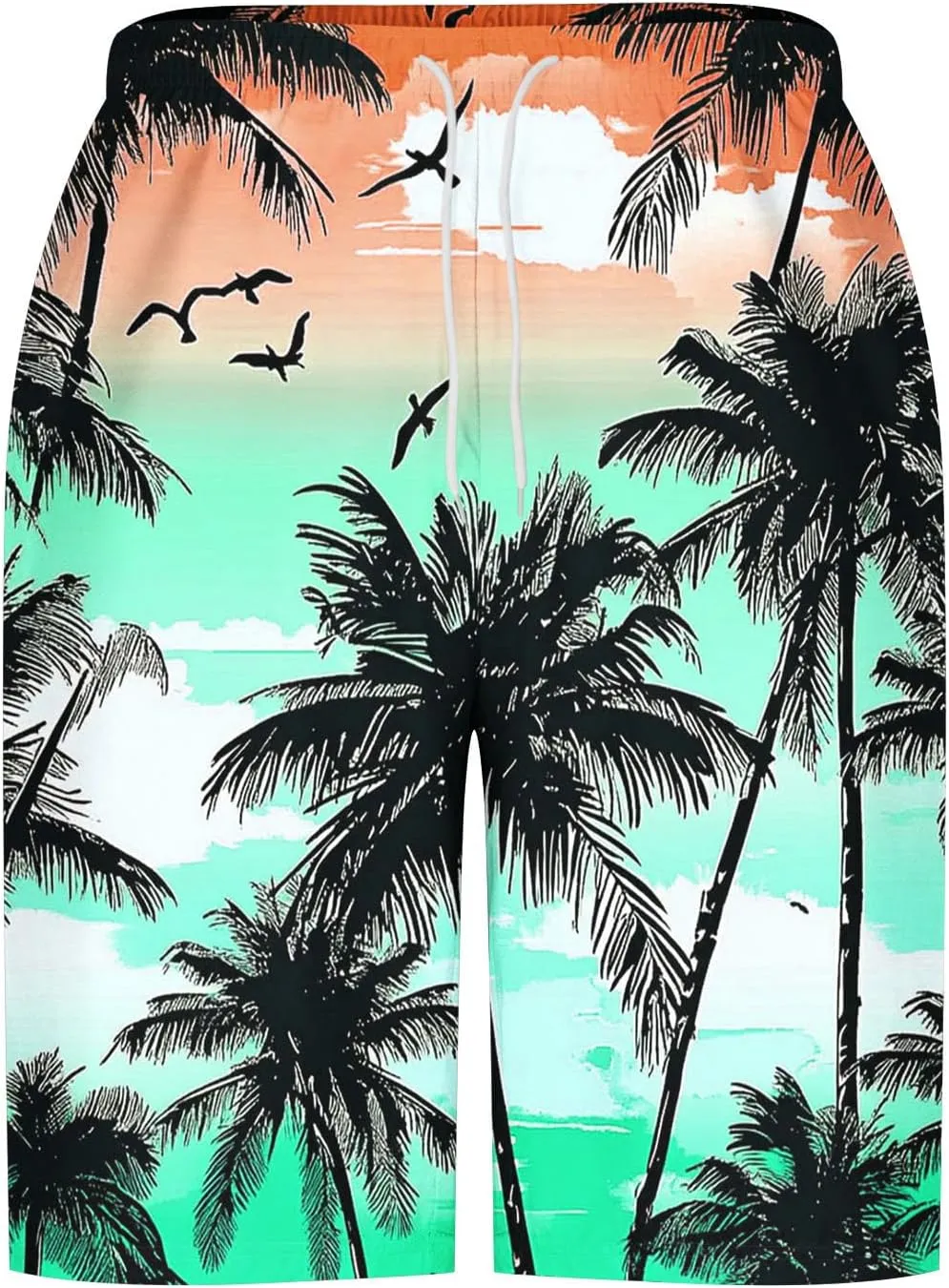 Men's Hawaiian Beach Shorts Elastic Waist Drawstring Stripe Print Shorts for Casual Swimmingshorts with Pockets