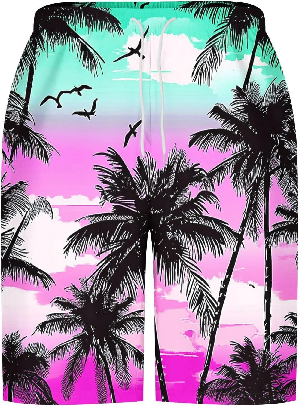 Men's Hawaiian Beach Shorts Elastic Waist Drawstring Stripe Print Shorts for Casual Swimmingshorts with Pockets
