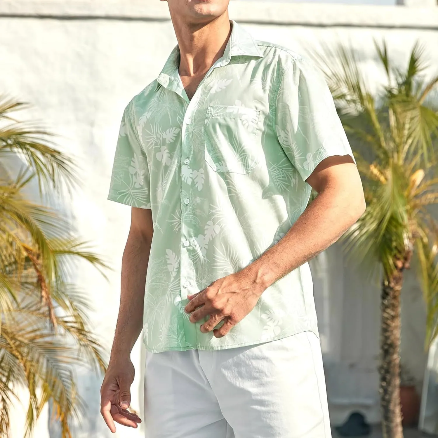 Mens Hawaiian Shirt Short Sleeves Tropical Floral Polo Shirts Casual Button Down Shirt Hawaiian Shirts for Men