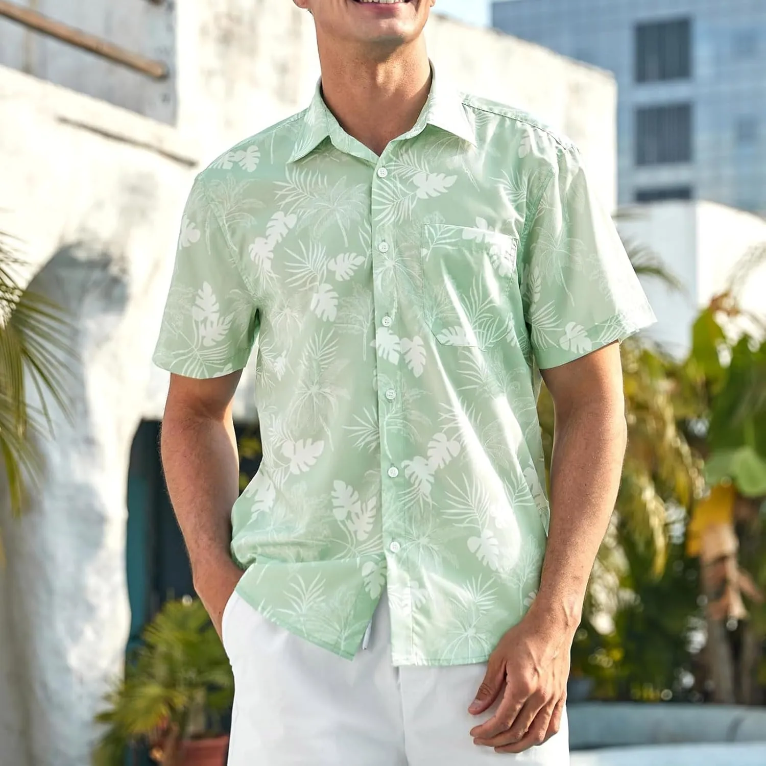 Mens Hawaiian Shirt Short Sleeves Tropical Floral Polo Shirts Casual Button Down Shirt Hawaiian Shirts for Men