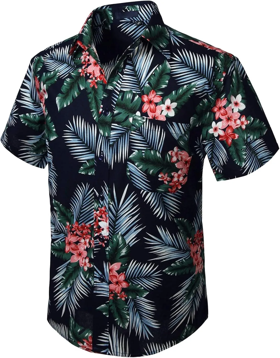 Mens Hawaiian Shirt Short Sleeves Tropical Floral Polo Shirts Casual Button Down Shirt Hawaiian Shirts for Men