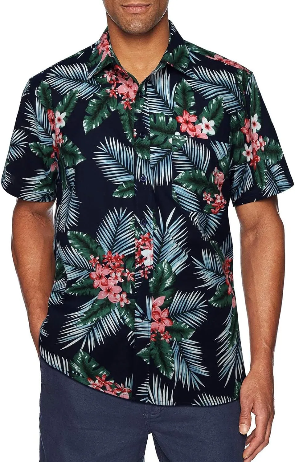 Mens Hawaiian Shirt Short Sleeves Tropical Floral Polo Shirts Casual Button Down Shirt Hawaiian Shirts for Men