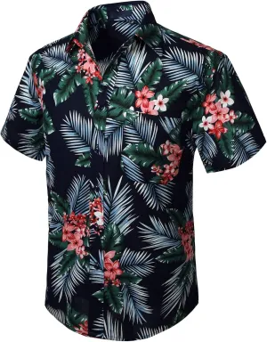 Mens Hawaiian Shirt Short Sleeves Tropical Floral Polo Shirts Casual Button Down Shirt Hawaiian Shirts for Men