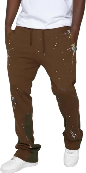 Mens Hip Hop Stacked Sweatpants Drawstring All Over Print Flared Bell Bottom Pants Y2K Patchwork Athletic Track Pants