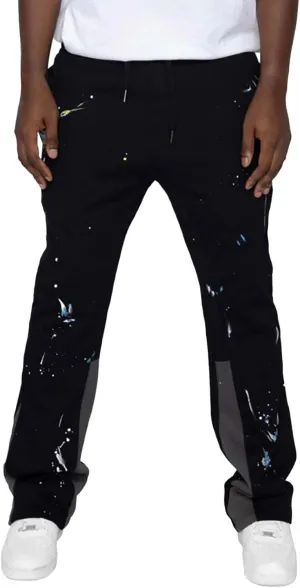 Mens Hip Hop Stacked Sweatpants Drawstring All Over Print Flared Bell Bottom Pants Y2K Patchwork Athletic Track Pants