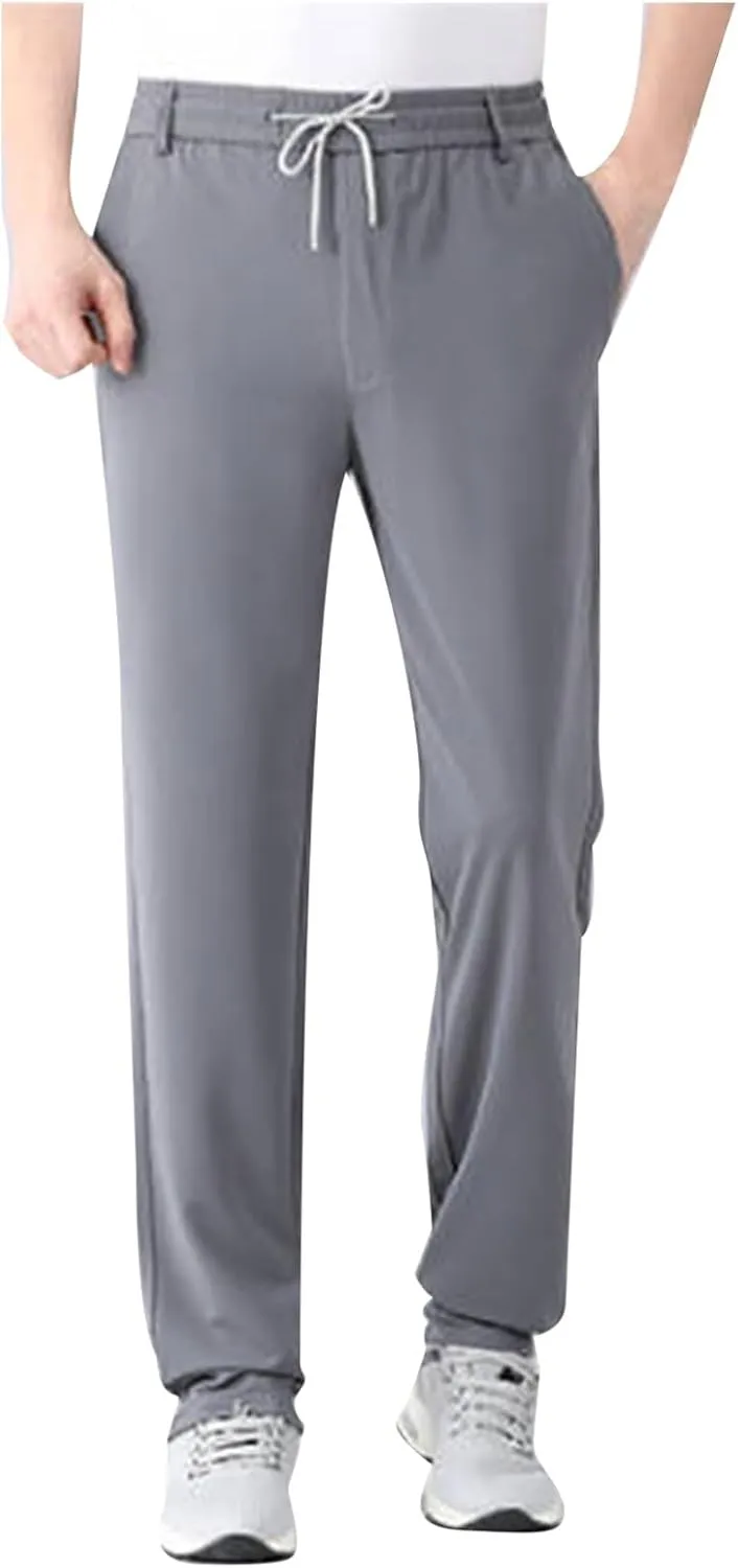 Men's Ice Silk Bottom Sweatpants Baggy Pants Athletic Cozy with Pockets Trousers Joggers High Stitched Crease