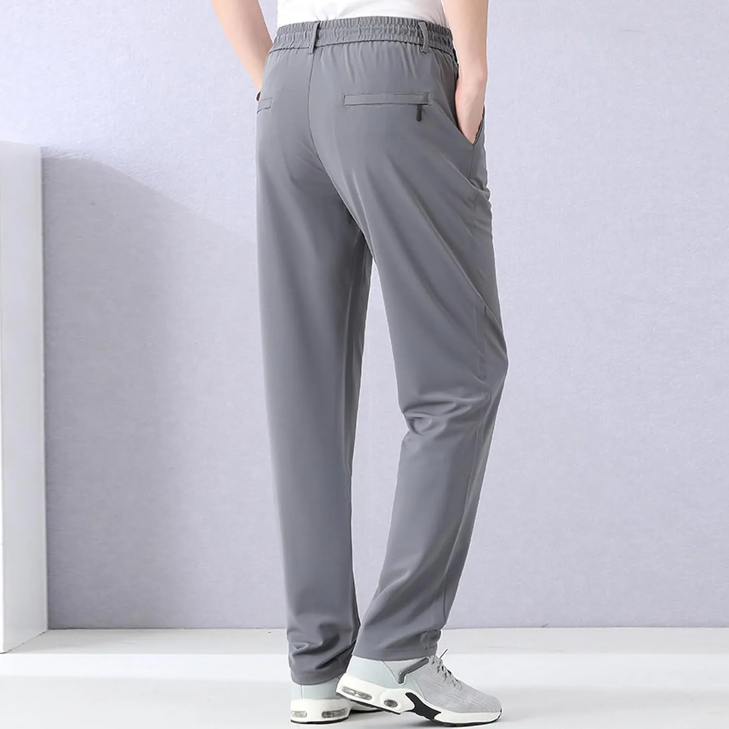 Men's Ice Silk Bottom Sweatpants Baggy Pants Athletic Cozy with Pockets Trousers Joggers High Stitched Crease