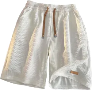 Mens Ice Silk Breathable Shorts Plus Size Athletic Running Drawstring Elastic Lightweight Casual Beach Trunks