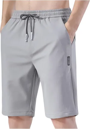 Mens Ice Silk Running Shorts Quick Dry Athletic Shorts Summer Casual Drawstring Sports Shorts with Pockets