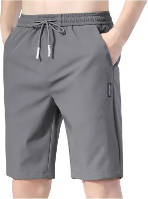 Mens Ice Silk Running Shorts Quick Dry Athletic Shorts Summer Casual Drawstring Sports Shorts with Pockets