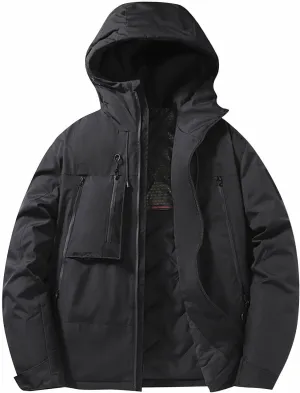 Mens Jacket Winter Zip Up Hoodies Casual Fashion Loose Pockets Windproof Long Sleeve Coat