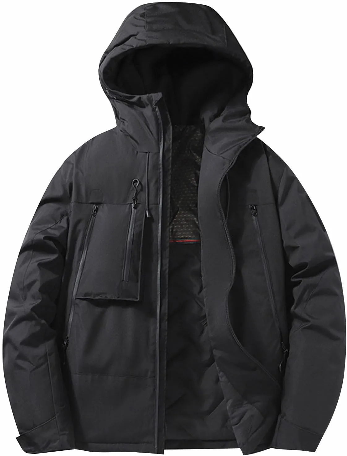 Mens Jacket Winter Zip Up Hoodies Casual Fashion Loose Pockets Windproof Long Sleeve Coat