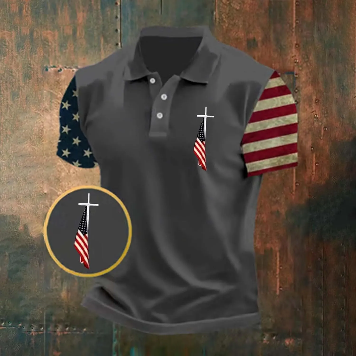 Men's July 4th Independence Day Shirts Short Sleeve Polo Blouse Casual Buttons Collared Solid T Shirts