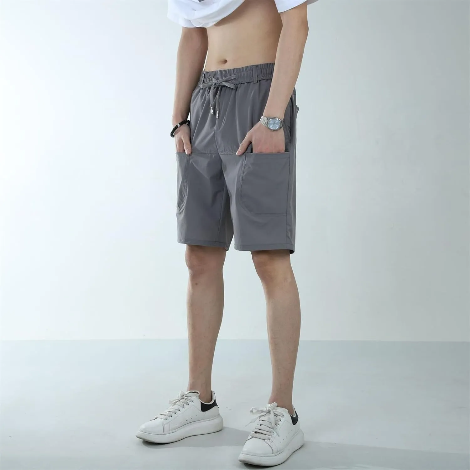 Mens Knee Length Short Drawstring Quick Dry Lightweight Shorts Stretchy Soft Loose Fit Casual Pant for Outdoor