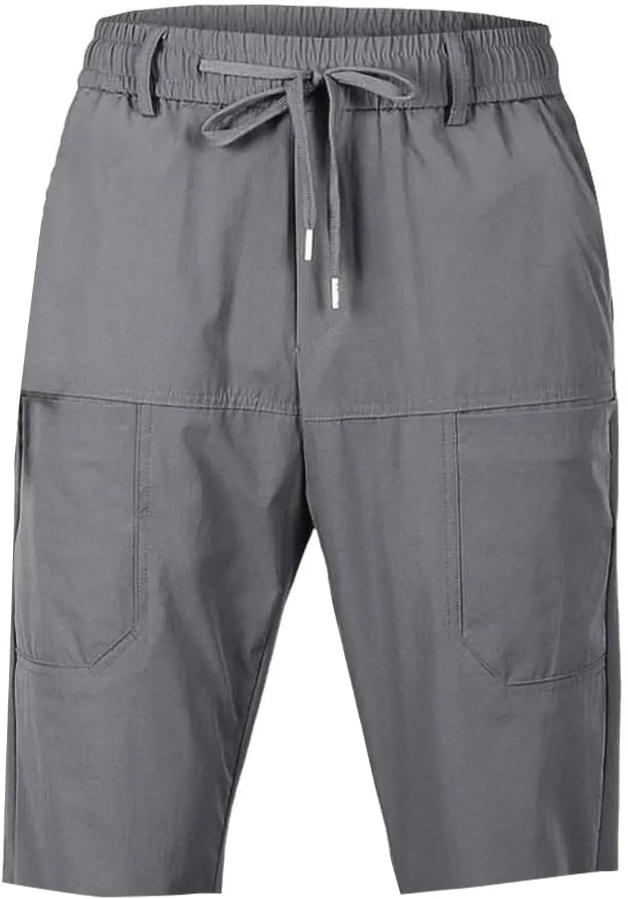 Mens Knee Length Short Drawstring Quick Dry Lightweight Shorts Stretchy Soft Loose Fit Casual Pant for Outdoor