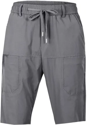 Mens Knee Length Short Drawstring Quick Dry Lightweight Shorts Stretchy Soft Loose Fit Casual Pant for Outdoor