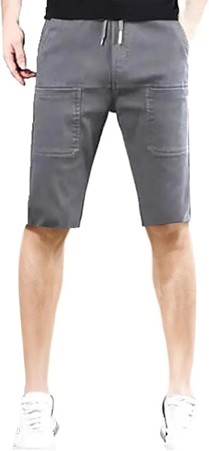 Mens Knee Length Short Drawstring Quick Dry Lightweight Shorts Stretchy Soft Loose Fit Casual Pant for Outdoor