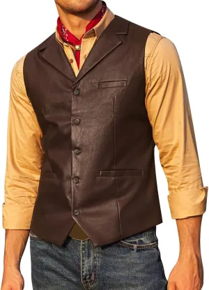 Men's Leather Suit Vest Casual Slim Fit Western Cowboy Suit Vest Jacket Club Style Motorcycle Protective Coat Vest