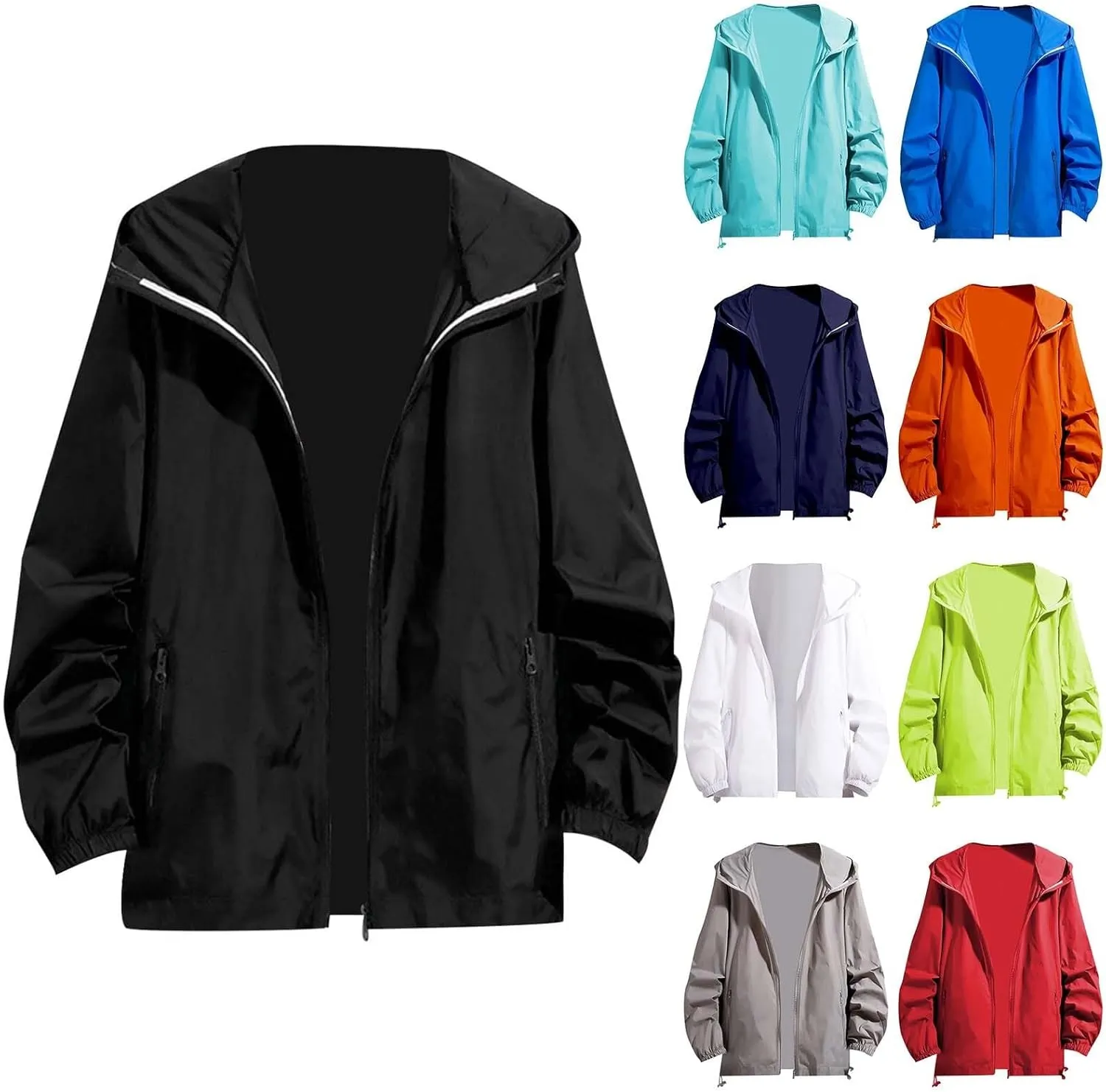 Mens Lightweight Windbreaker Hooded Jackets Casual Zip Up Waterproof Raincoat Jacket with Hood Outdoor Hiking Cycling