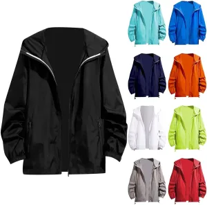 Mens Lightweight Windbreaker Hooded Jackets Casual Zip Up Waterproof Raincoat Jacket with Hood Outdoor Hiking Cycling