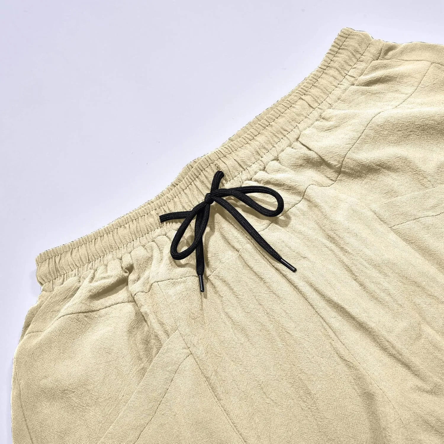 Men's Linen Harlan Lightweight Elastic Waist Wide Leg Casual Loose Beach Chinos Pants Men