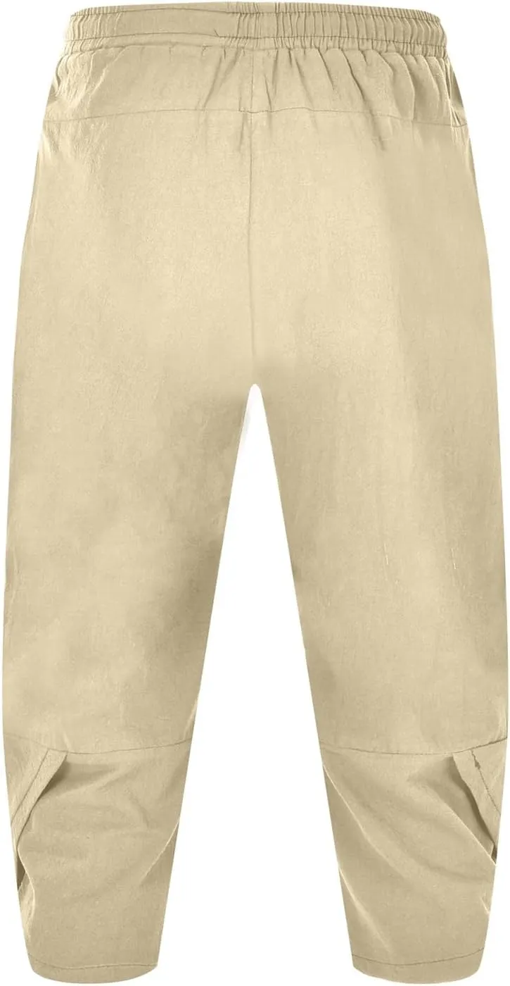Men's Linen Harlan Lightweight Elastic Waist Wide Leg Casual Loose Beach Chinos Pants Men
