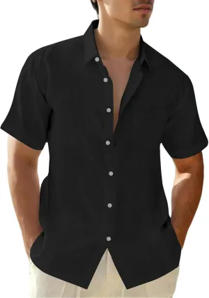 Mens Linen Shirts Gradient Short Sleeve Casual Shirts Button Down Shirt Beach Summer Wedding Vacation Shirt for Men
