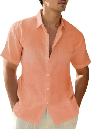 Mens Linen Shirts Gradient Short Sleeve Casual Shirts Button Down Shirt Beach Summer Wedding Vacation Shirt for Men