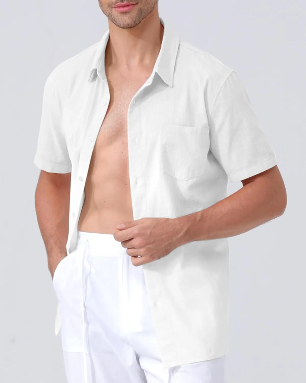 Mens Linen Shirts Gradient Short Sleeve Casual Shirts Button Down Shirt Beach Summer Wedding Vacation Shirt for Men