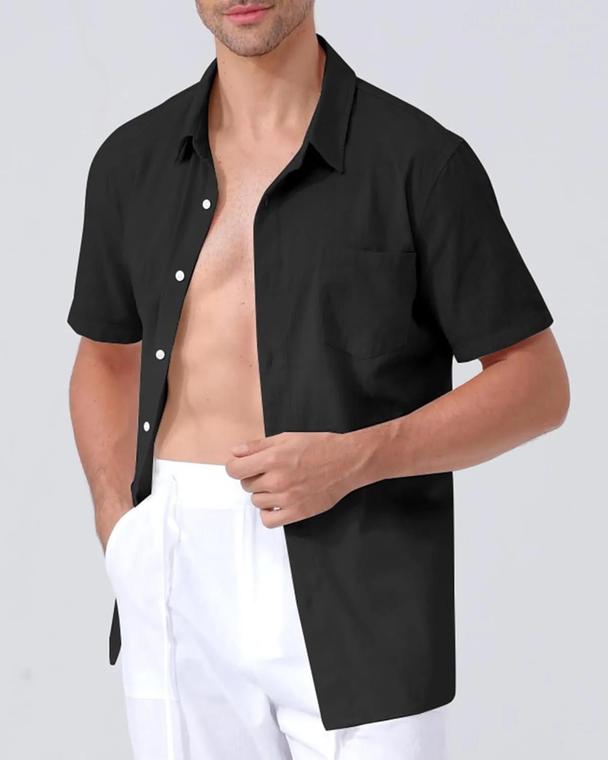Mens Linen Shirts Gradient Short Sleeve Casual Shirts Button Down Shirt Beach Summer Wedding Vacation Shirt for Men