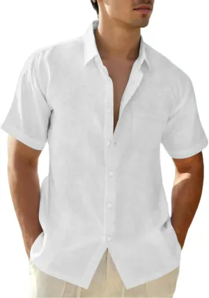 Mens Linen Shirts Gradient Short Sleeve Casual Shirts Button Down Shirt Beach Summer Wedding Vacation Shirt for Men