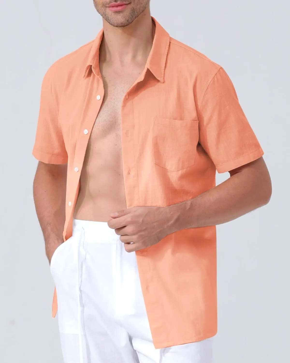 Mens Linen Shirts Gradient Short Sleeve Casual Shirts Button Down Shirt Beach Summer Wedding Vacation Shirt for Men