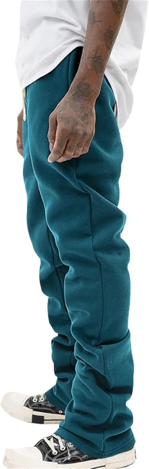 Mens Linen Stacked Flared Sweatpants Loose Fit Casual Hip Hop Wide Leg Peasant Pant Outdoor Athletic Bell Bottom Pant