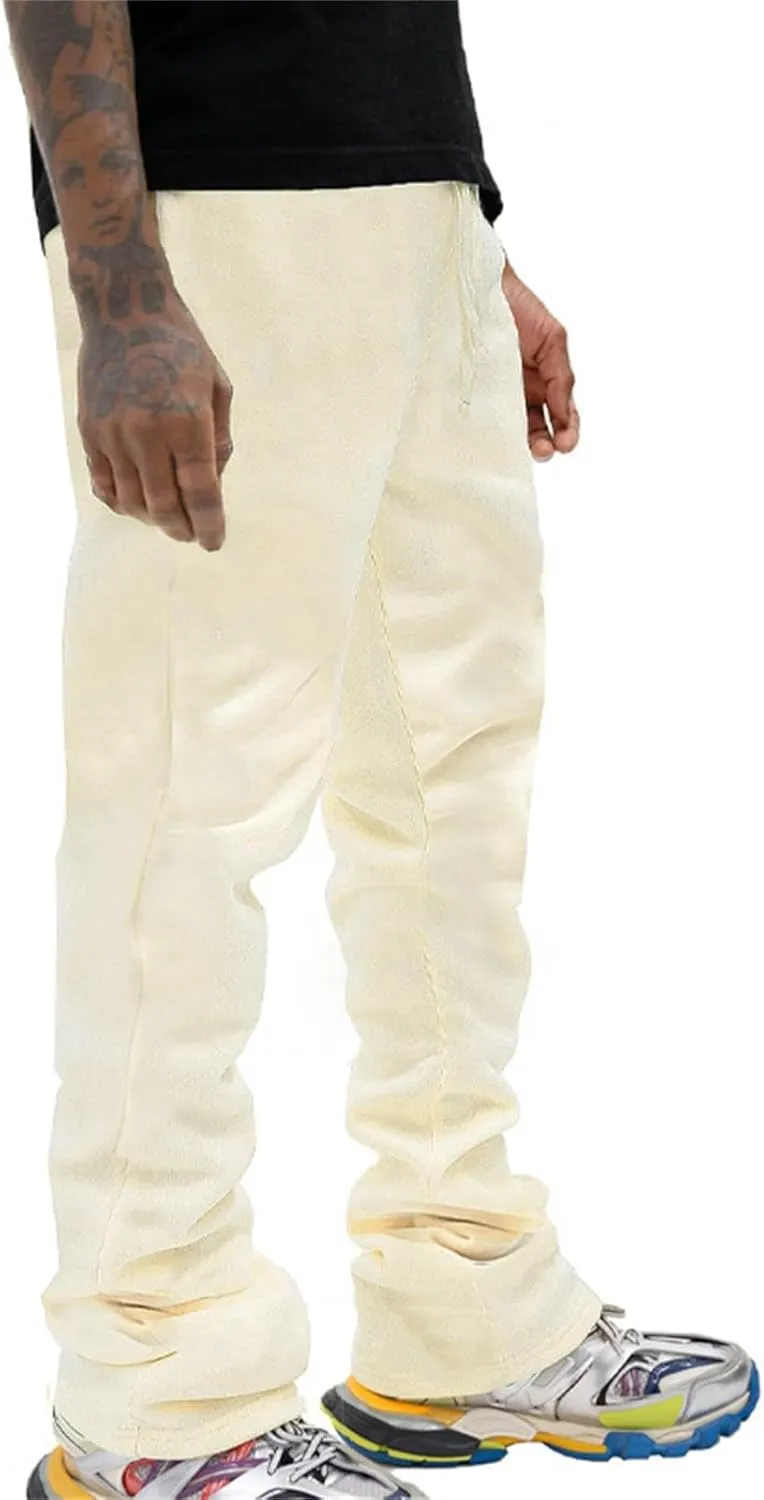 Mens Linen Stacked Flared Sweatpants Loose Fit Casual Hip Hop Wide Leg Peasant Pant Outdoor Athletic Bell Bottom Pant
