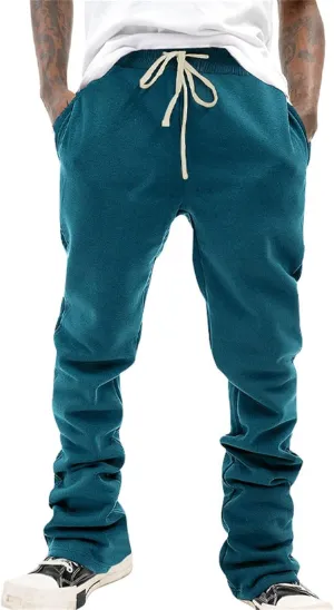 Mens Linen Stacked Flared Sweatpants Loose Fit Casual Hip Hop Wide Leg Peasant Pant Outdoor Athletic Bell Bottom Pant