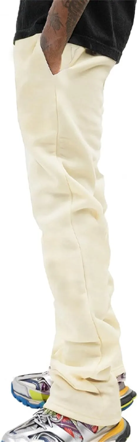 Mens Linen Stacked Flared Sweatpants Loose Fit Casual Hip Hop Wide Leg Peasant Pant Outdoor Athletic Bell Bottom Pant