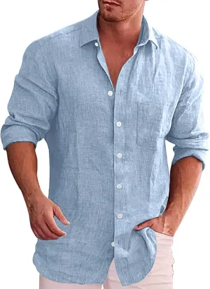 Mens Long Sleeve Dress Shirts Stretch Wrinkle-Free Formal Shirt Business Casual Summer Button Up Beach Wedding Shirts