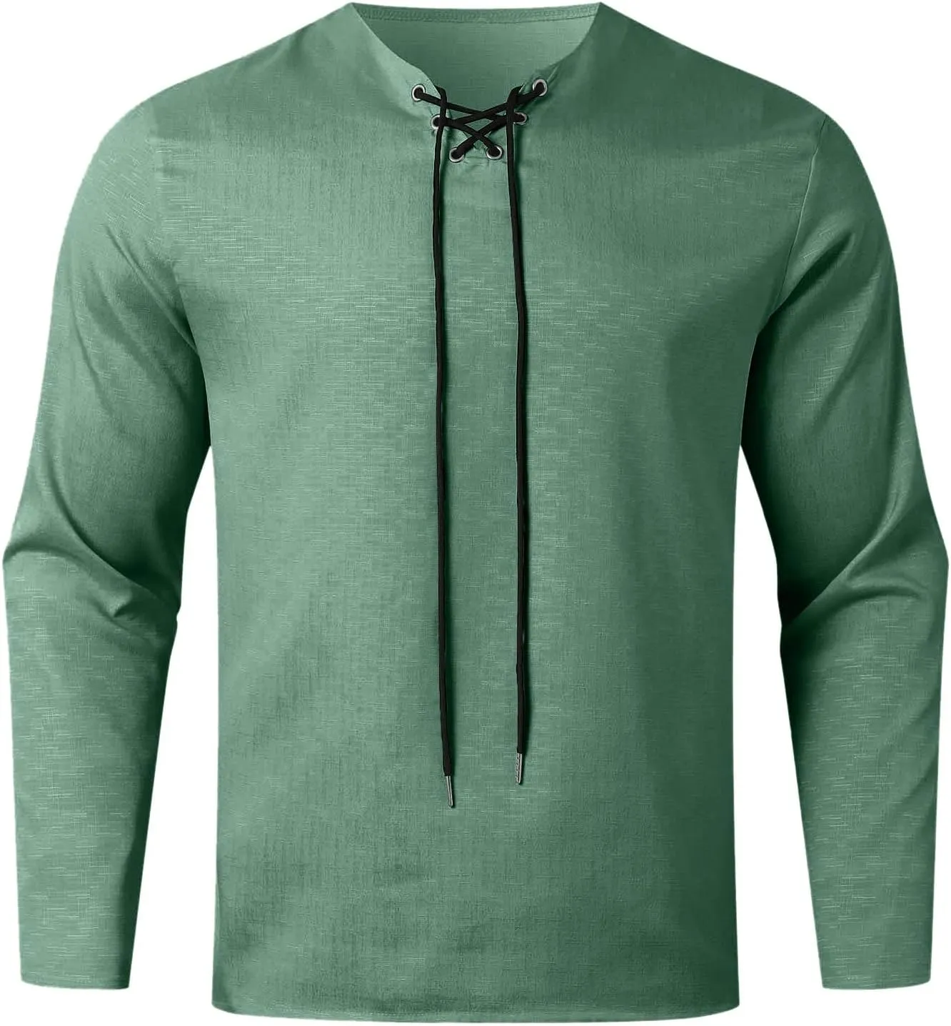 Men's Medieval Gothic Renaissance Shirts, Long Sleeve Loose Mercenary Costume, Solid Color Stand Collar Drawstring Shirt