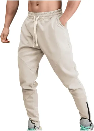 Men's Multi-Pocket Cargo Pants Drawstring Sports Jogger Elastic Waist Sweatpants Fleece Travel Trouser Comfy Pant