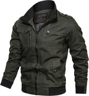Mens Multi Pockets Tactical Jackets Military Zip Up Jackets Stand Collar Casual Loose Sports Coat Cargo Windbreaker