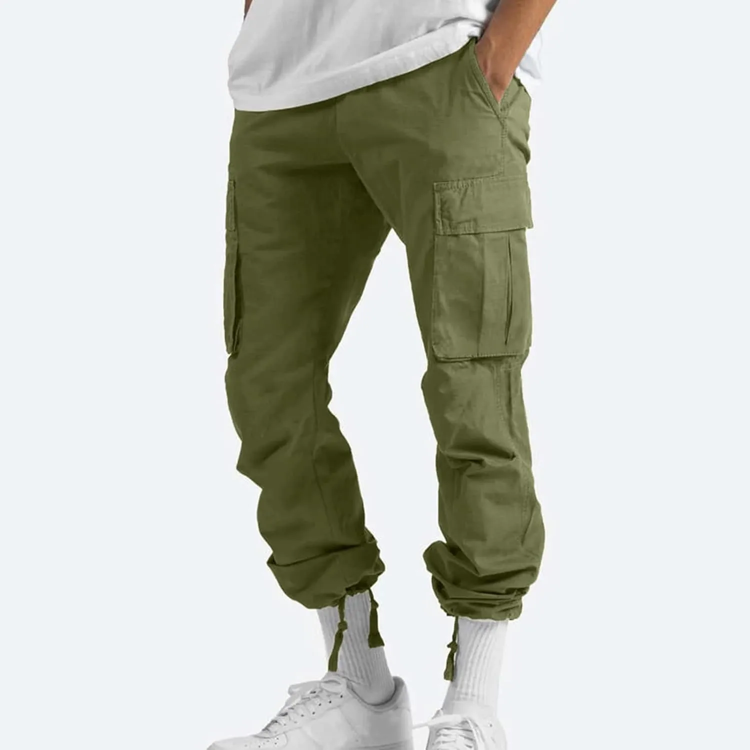 Mens Outdoor Cargo Pants Lightweight Relaxed Fit Tactical Pants Solid Camo Multi Pockets Classic Trousers