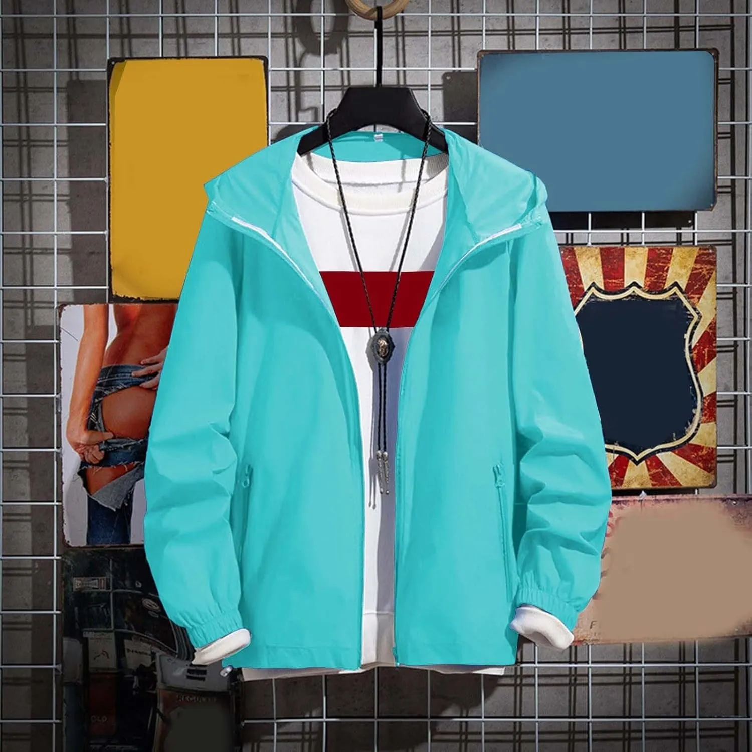 Mens Packable Rain Jacket Oversize Lightweight Waterproof Hooded Raincoat Golf Cycling Running Hiking Windbreaker