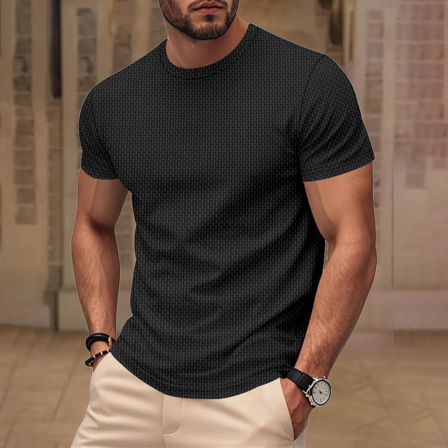 Men's Pique Ice Silk T Shirt Solid Color Quick Dry Crew Neck Shirt Short Sleeve Breathable Running Hiking Summer Sports Top