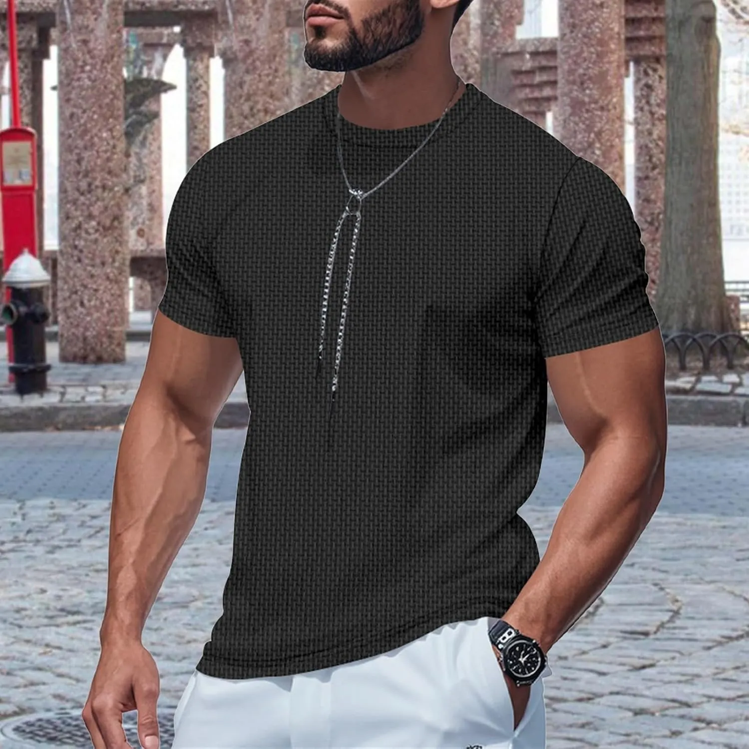 Men's Pique Ice Silk T Shirt Solid Color Quick Dry Crew Neck Shirt Short Sleeve Breathable Running Hiking Summer Sports Top