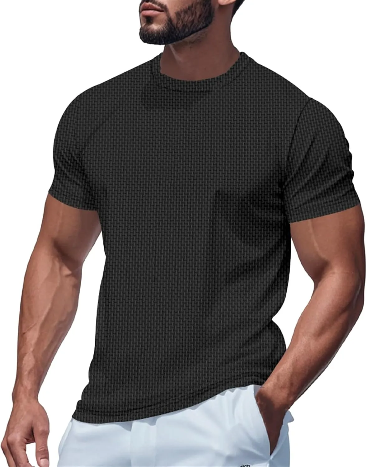 Men's Pique Ice Silk T Shirt Solid Color Quick Dry Crew Neck Shirt Short Sleeve Breathable Running Hiking Summer Sports Top