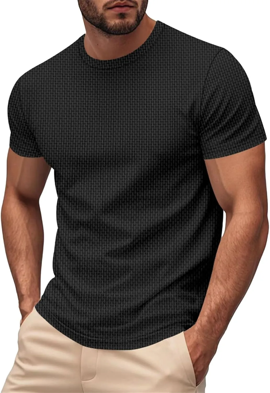 Men's Pique Ice Silk T Shirt Solid Color Quick Dry Crew Neck Shirt Short Sleeve Breathable Running Hiking Summer Sports Top