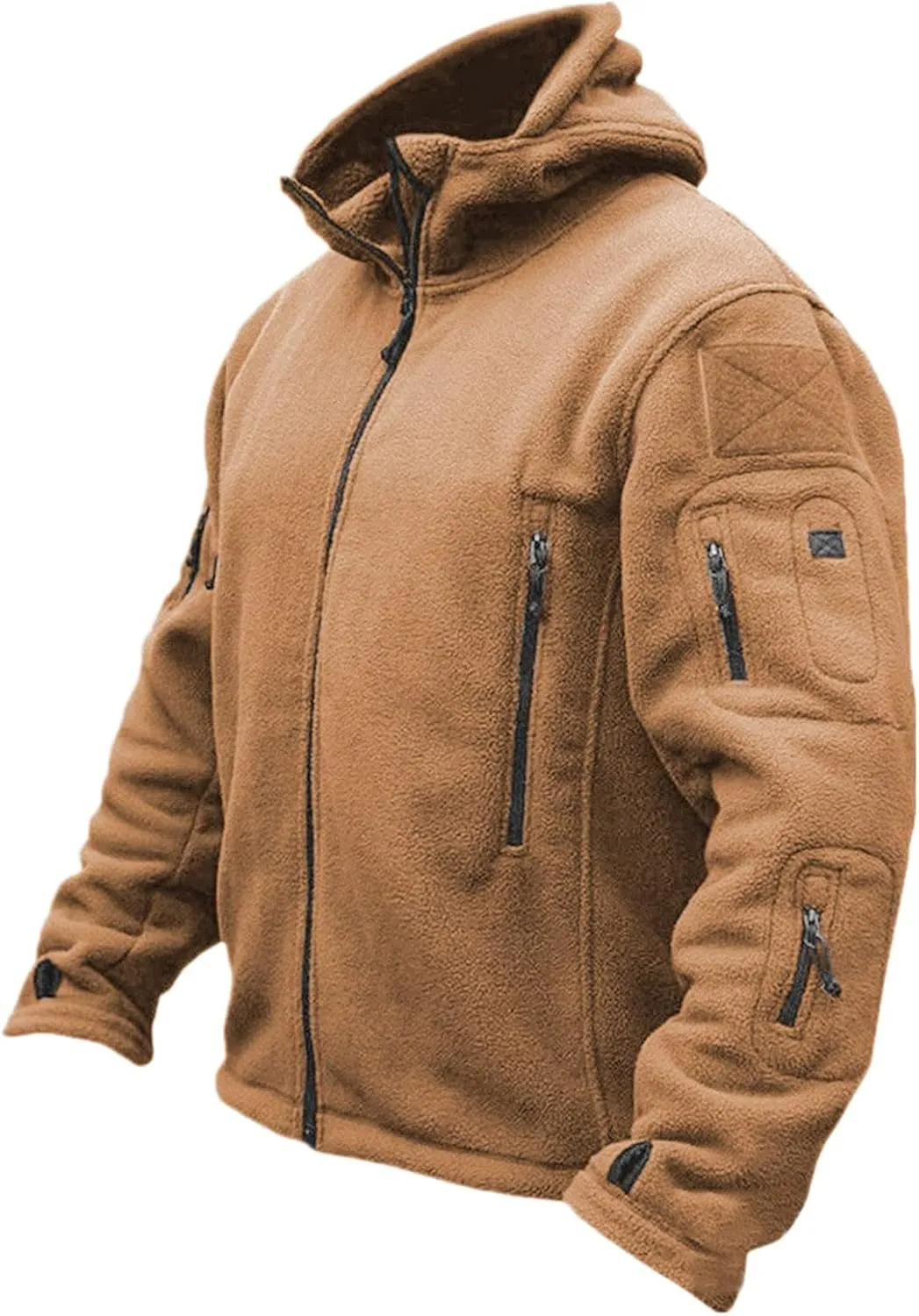 Mens Polar Fleece Tactical Jackets Warm Winter Jacket with Zip Pockets Full Zip Hooded Jacket Lightweight Cargo Jacket
