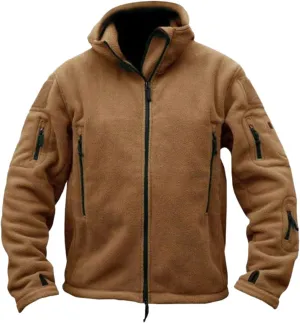 Mens Polar Fleece Tactical Jackets Warm Winter Jacket with Zip Pockets Full Zip Hooded Jacket Lightweight Cargo Jacket