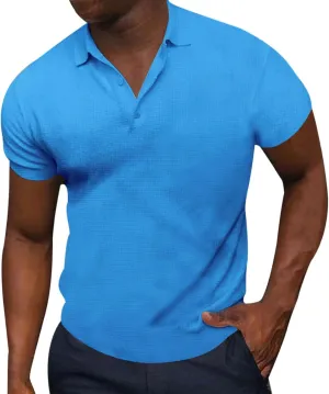 Men's Polo Shirt Short Sleeve Solid Color Button Down Top Workout Tennis Golf Fitness Quick Dry Stretch Casual Sport T Shirt