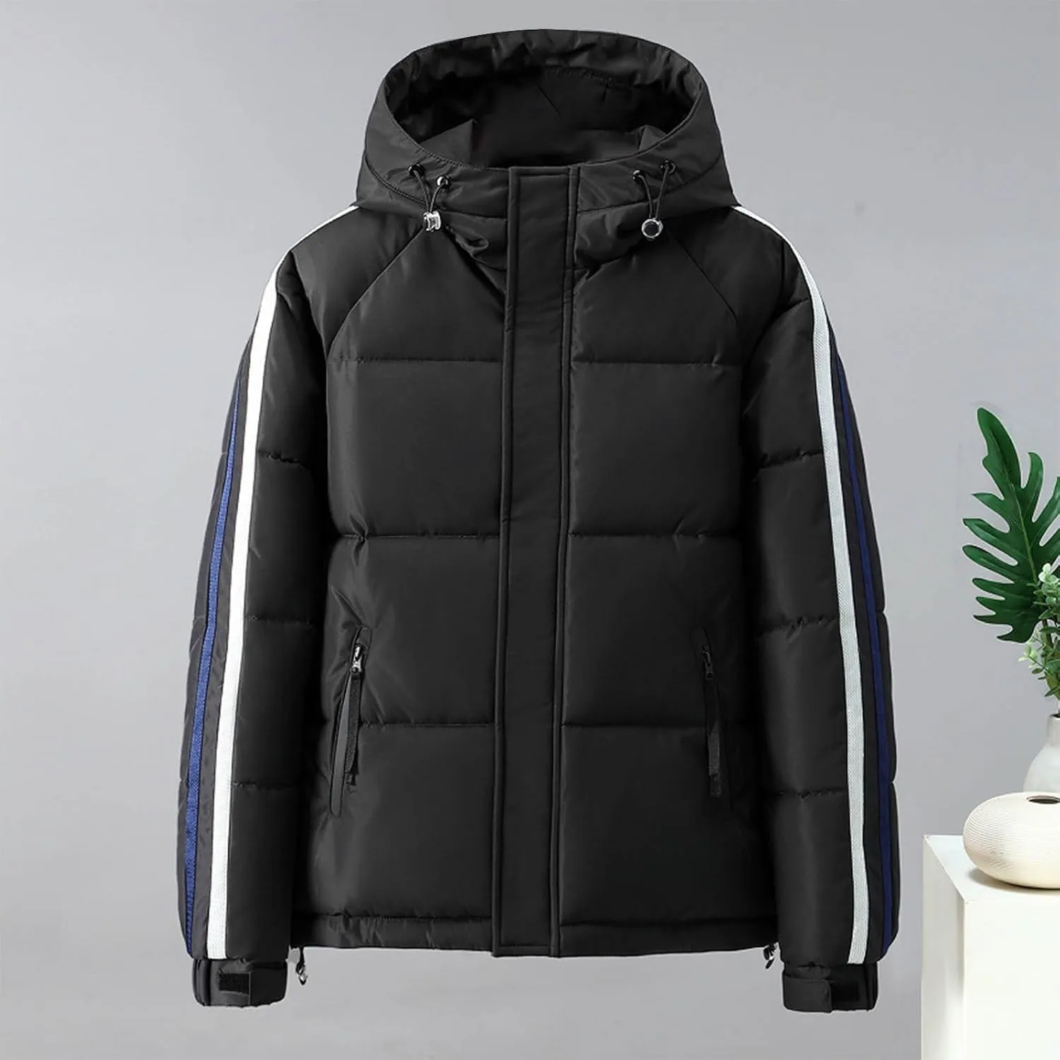 Men's Puffer Jackets Winter Warm Quilted Jacket Thicken Down Jacket Windproof Zip Up Thermal Coat Outerwear with Hood